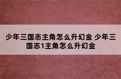 少年三国志主角怎么升幻金 少年三国志1主角怎么升幻金